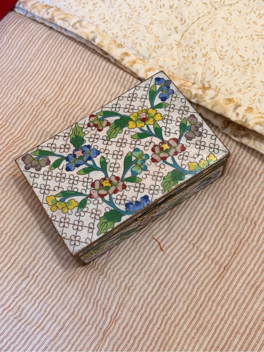 Hand-Painted Floral Decorative Trinket Box - Multicolor